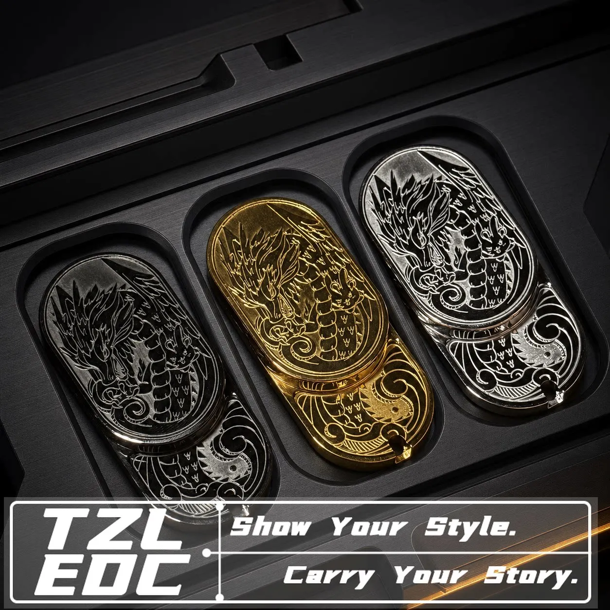 EDC Fidget Slider Stainless Steel Dragon Carved Surface Black‑Tech Magnetic Decompression Toy Crisp Tactile Stress Relief