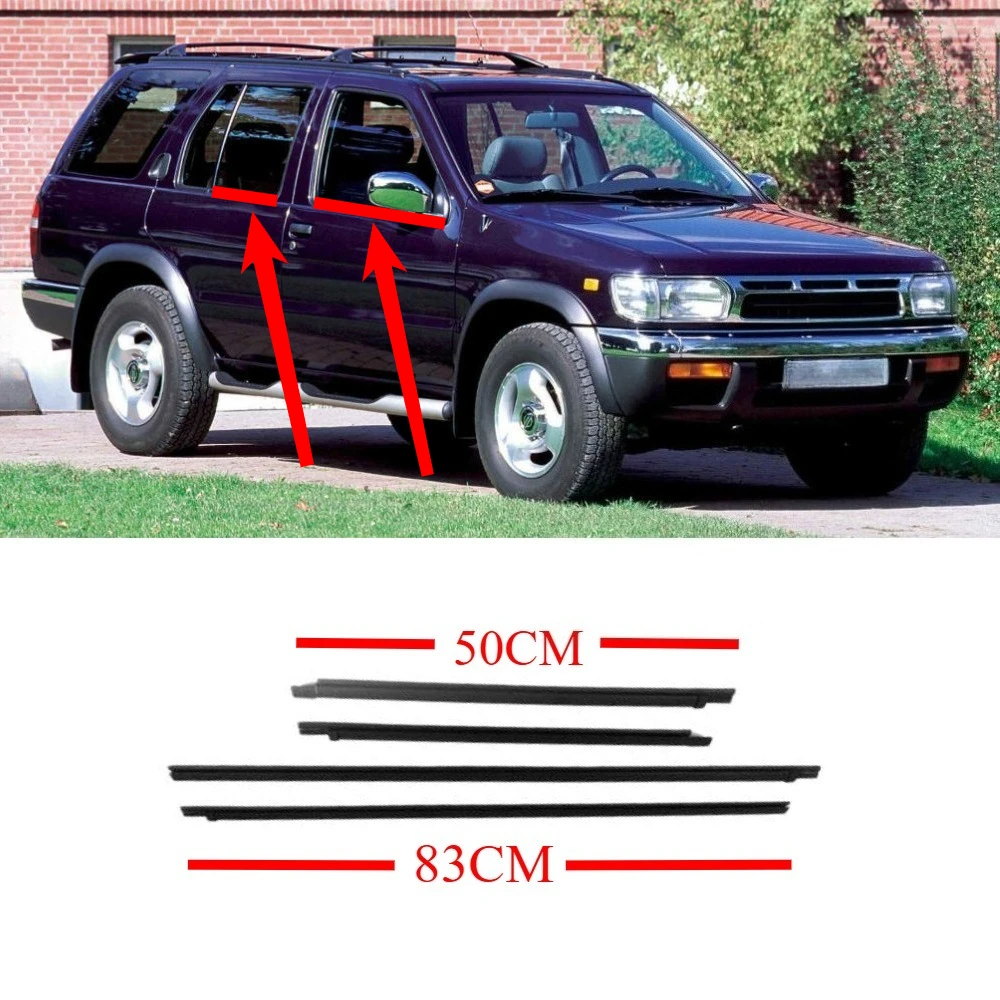 4 Piece Black Outer Door Belt Moulding for Nissan Pathfinder Terrano R50 1995 -2004 Window Weatherstrip Rubber Shell 80821-0W000