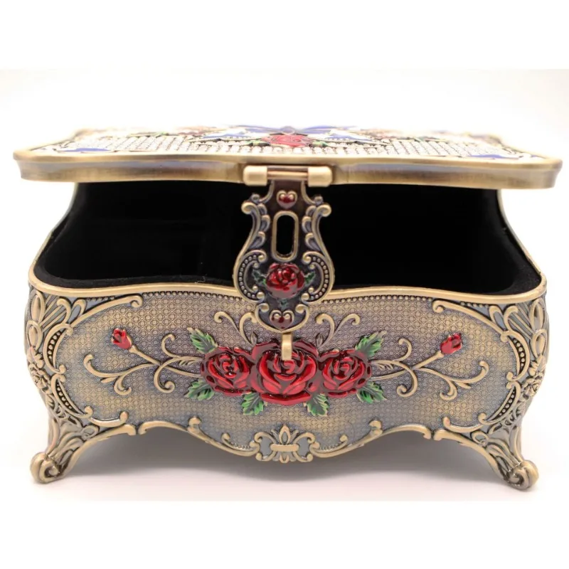 European retro zinc alloy butterfly diamond jewelry box storage box flip cover enamel craft dressing table jewelry box