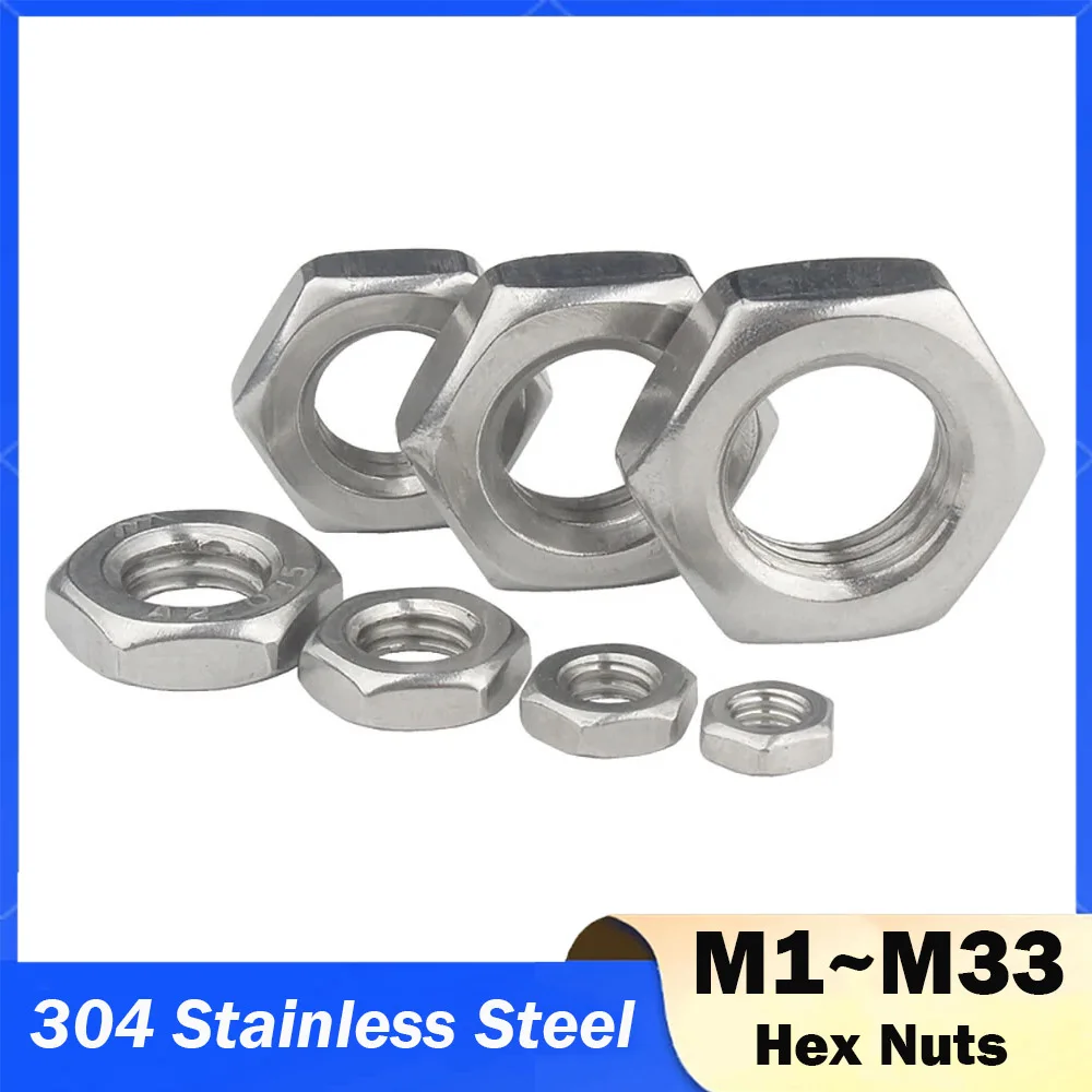 1-50pcs 304 A2 Stainless Steel Hex Hexagon Nut for Screw Bolt Half Lock Nuts Thin  M1 M1.2 M1.4 M1.6 M2 M2.5 M3 M4 M5 M6 M8~M33