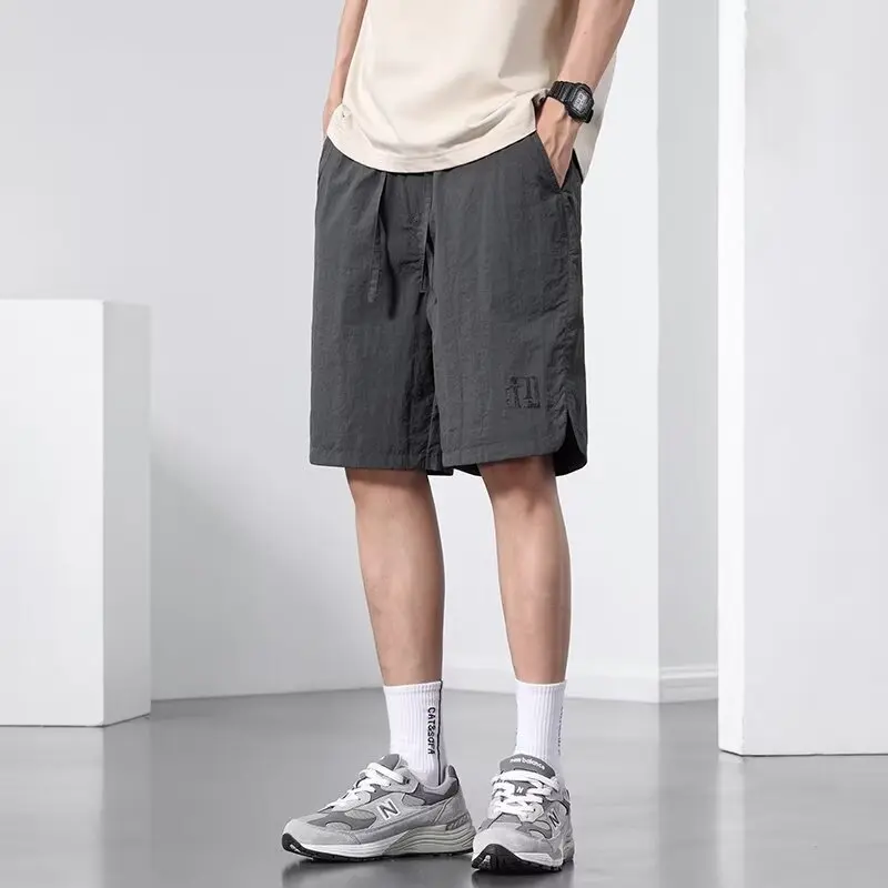

Qui Dry Ice Silk Men's orts Summer Outdoor Thin Five-Quarter Length Baskeall Sports Running Casual Pants Elastic Waist