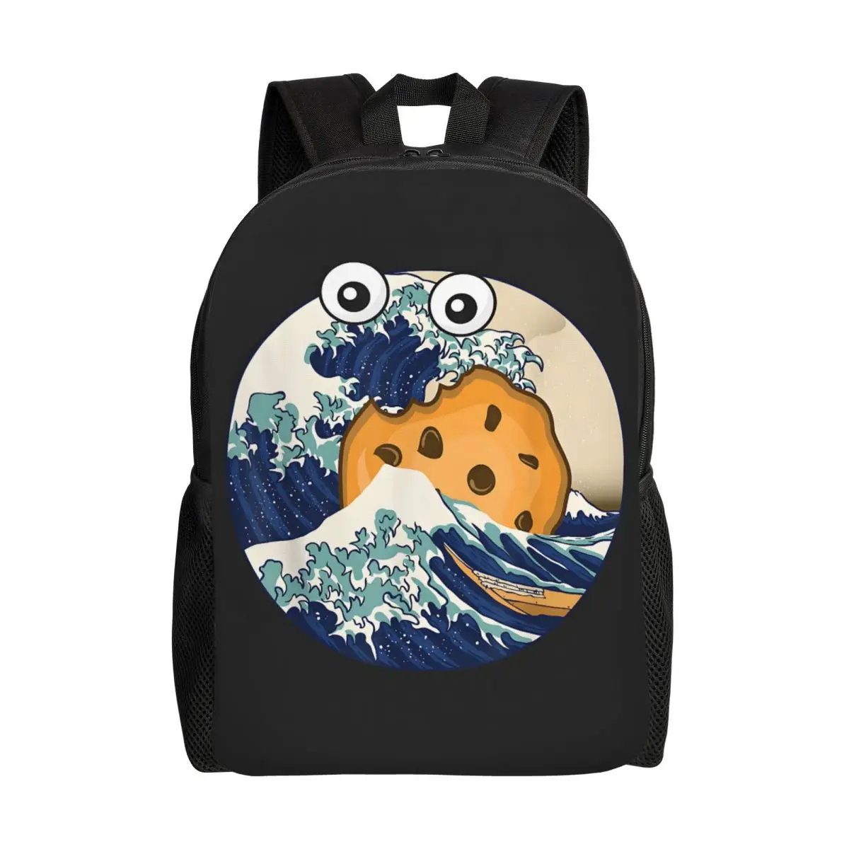 Custom Funy Great Wave Monster Eating Cookie Backpacks for Women Men College School Students Bookbag Fits 15 Inch Laptop Bags