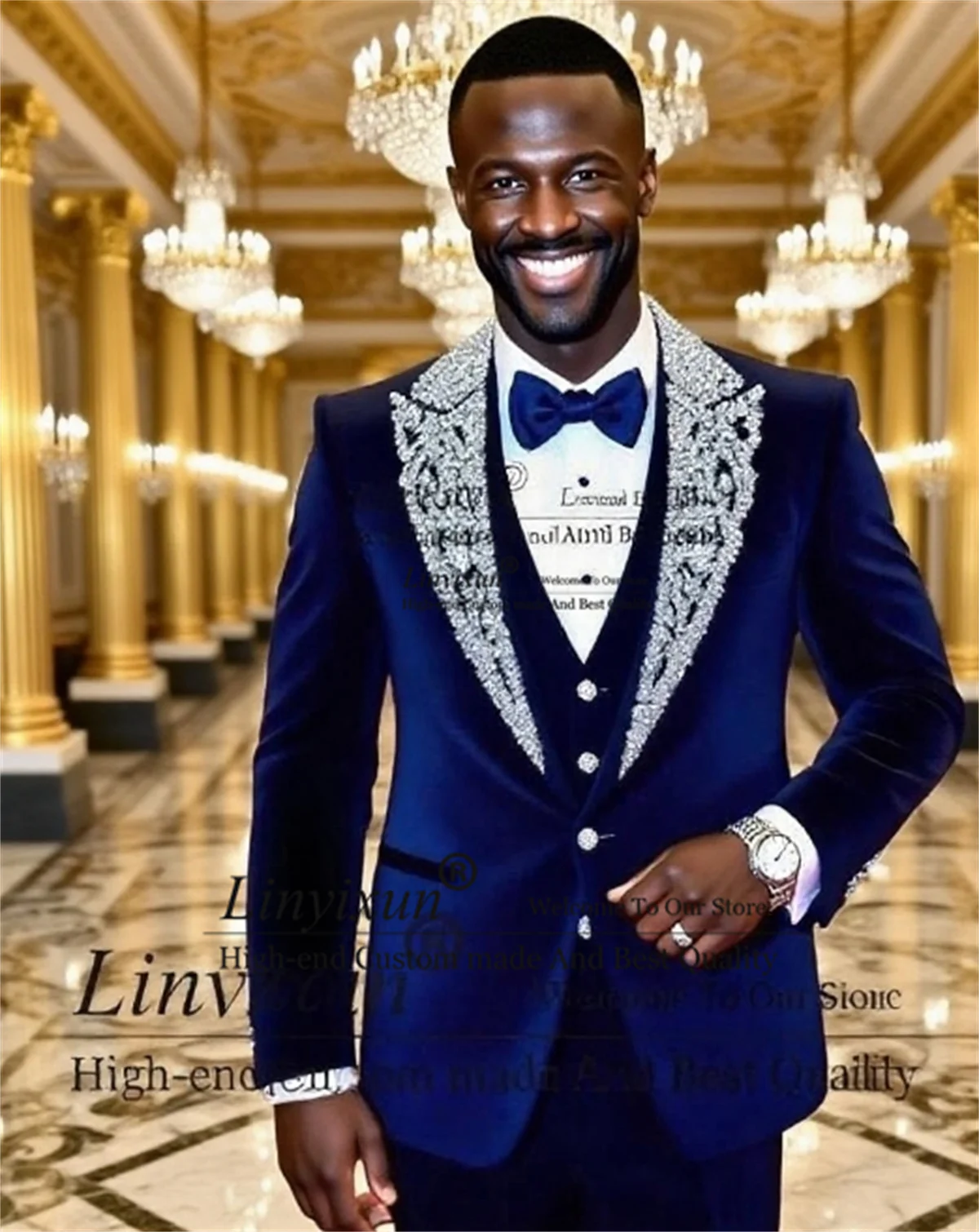 

Eelgant Velvet Men Suit Customized 3 Piece Set Wedding Tuxedos High End Diamond Ornament Groom Male Blazers Slim Fit Ropa hombre