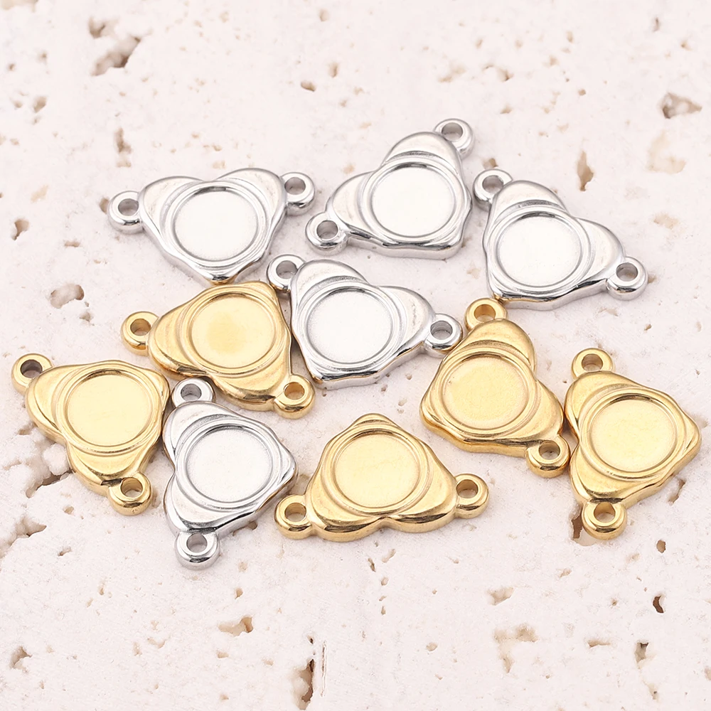 5pcs Heart Charm Stainless Steel Blank Two Holes Cabochons Base Fit 8mm Tray Bezels Setting Connectors for DIY Jewelry Making