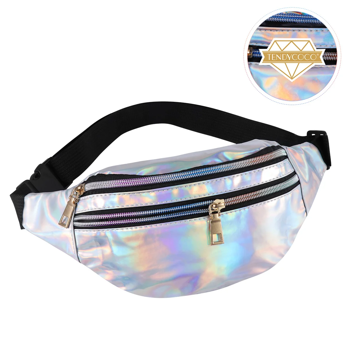 

Shiny Waist Pack Silver Adjustable Waistband Reflective Chest Bag Waterproof Sports Waist Bag for Running Hiking Travel Party