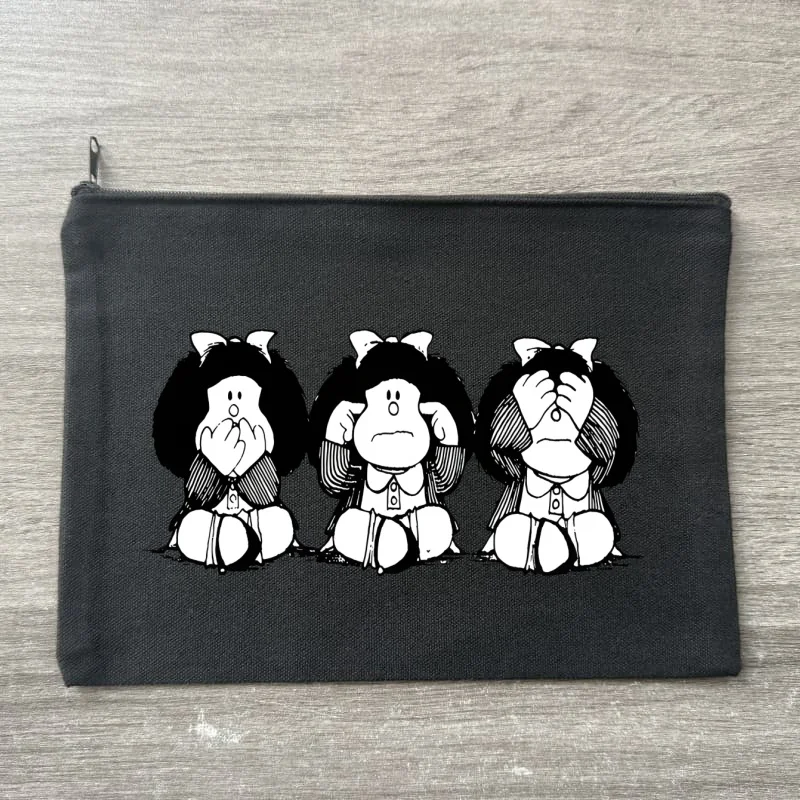 Mafalda Fashion Makeup Bag Travel Storage Bag Canvas Printed Letter Zero Wallet, Small Item Storage Holiday