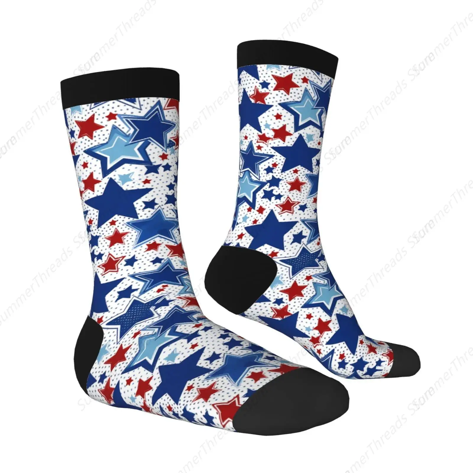 America Flag Colors Star Unisex Funny Novelty Sport Socks, Funky Crazy Cool Soft Crew Socks 15-16‘’