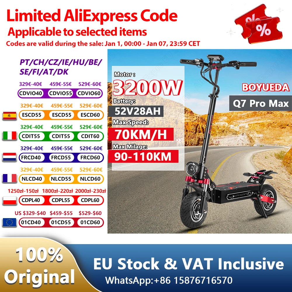 BOYUEDA Q7Pro Max Trottinette Électrique À Double Motorisation 3200W Avec Batterie 52V28AH Activation NFC Contrôle Par Applicati