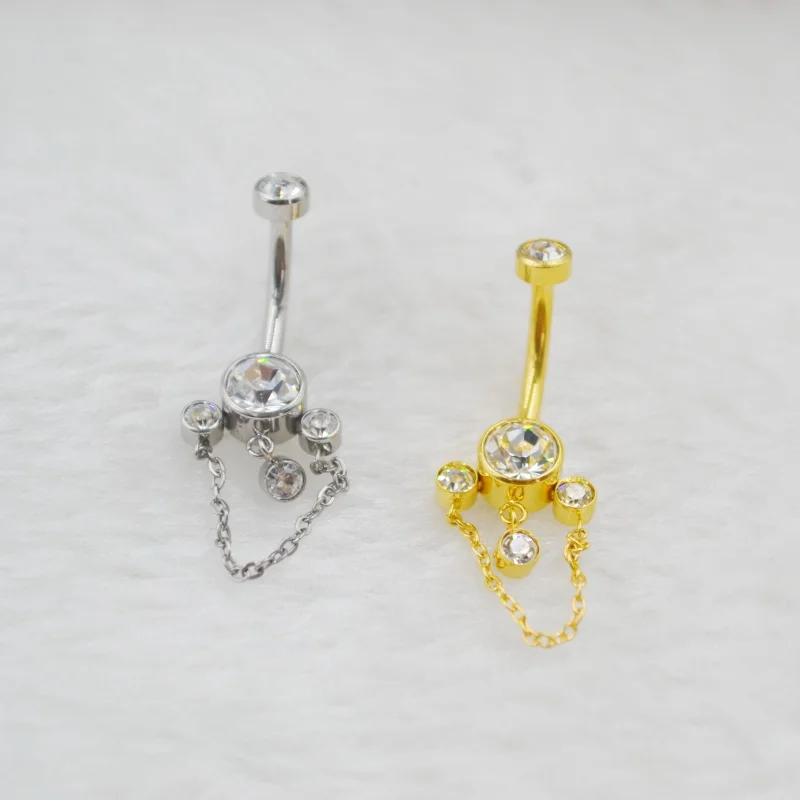 

10 шт. украшения для тела-G23 титан Astm F136 цепочка CZ пупок пирсинг тела 14 г CZ кривая пупка штанги кольца новые