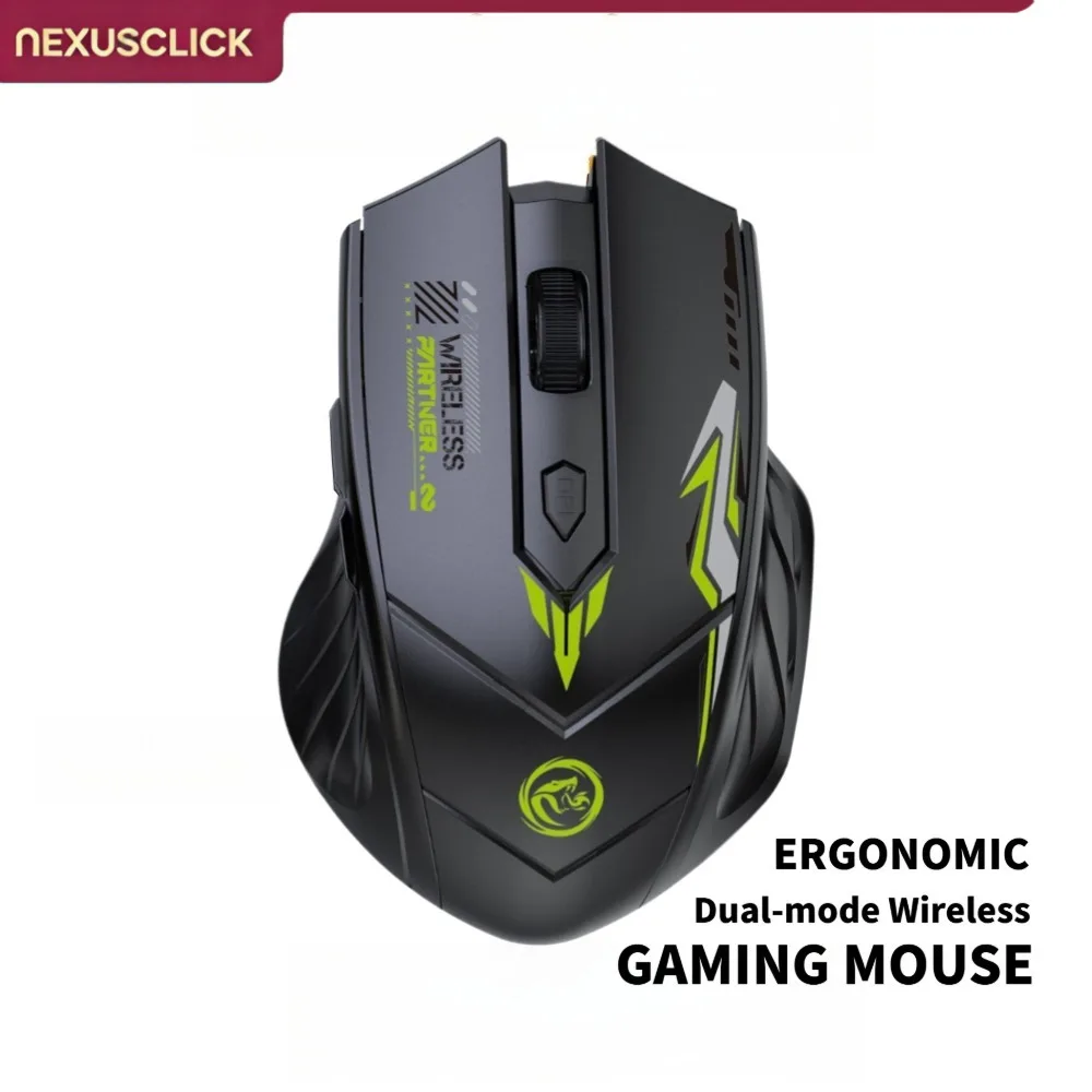 NexusClick Dual Mode Wireless Gaming Mouse,6 Programmable Buttons Ergonomic Finger Rest Silent Rechargeable Mice for Laptop Work