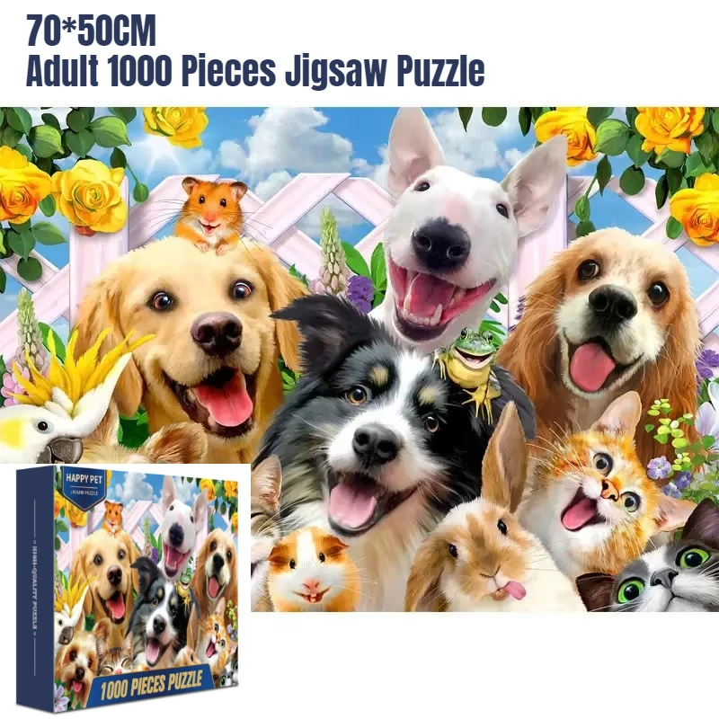 

70*50 см пазл для взрослых, 1000 шт., милые и очаровательные домашние животные, красивые животные, картины, игрушки для снижения стресса, рождественские подарки