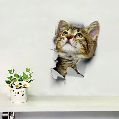 Cat Broke Hole Pattern Toilet Sticker Wc Wash Room Home Decoration Vivid 3d Wall Decals Pvc Animal Mural Art Stickers