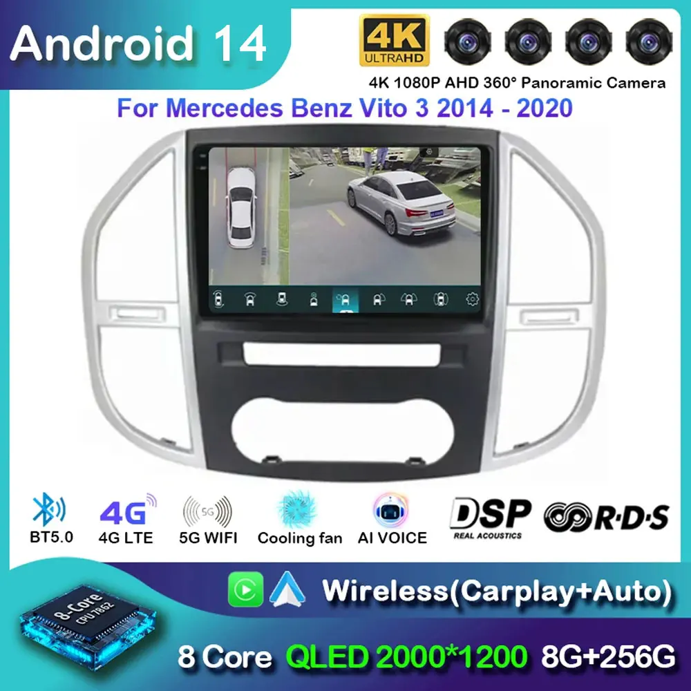 

Автомобильный радиоприемник Carplay Android 14 для Mercedes Benz Vito 3 W447 2014 2015-2020 навигация GPS мультимедийный плеер WiFi + 4G авто стерео