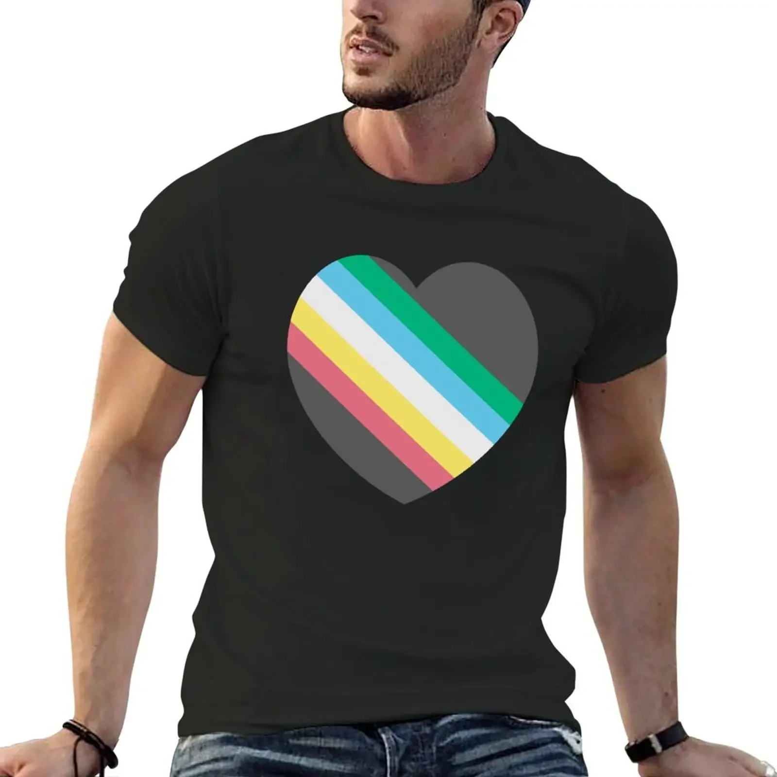 Heart-Shaped Disability Pride Rainbow Colorful Flag T-Shirt sports fans summer top t shirts for men cotton