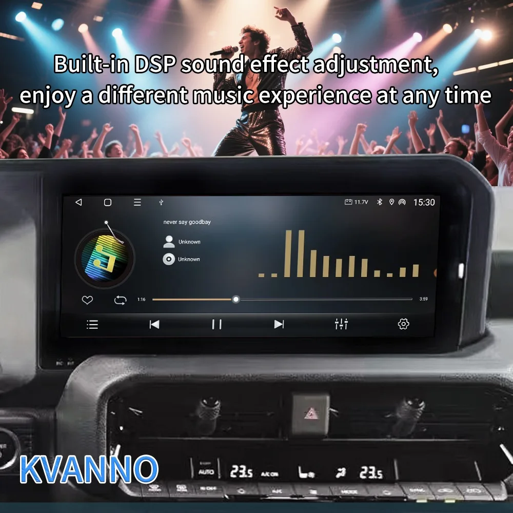 مشغل وسائط متعددة عالمي بشاشة 12.3 بوصة، يدعم نظامي التشغيل أندرويد أوتو، متوافق مع تويوتا برادو LC250 موديل 2024 و2025، مزود بنظام ملاحة GPS وراديو وشبكة 4G.