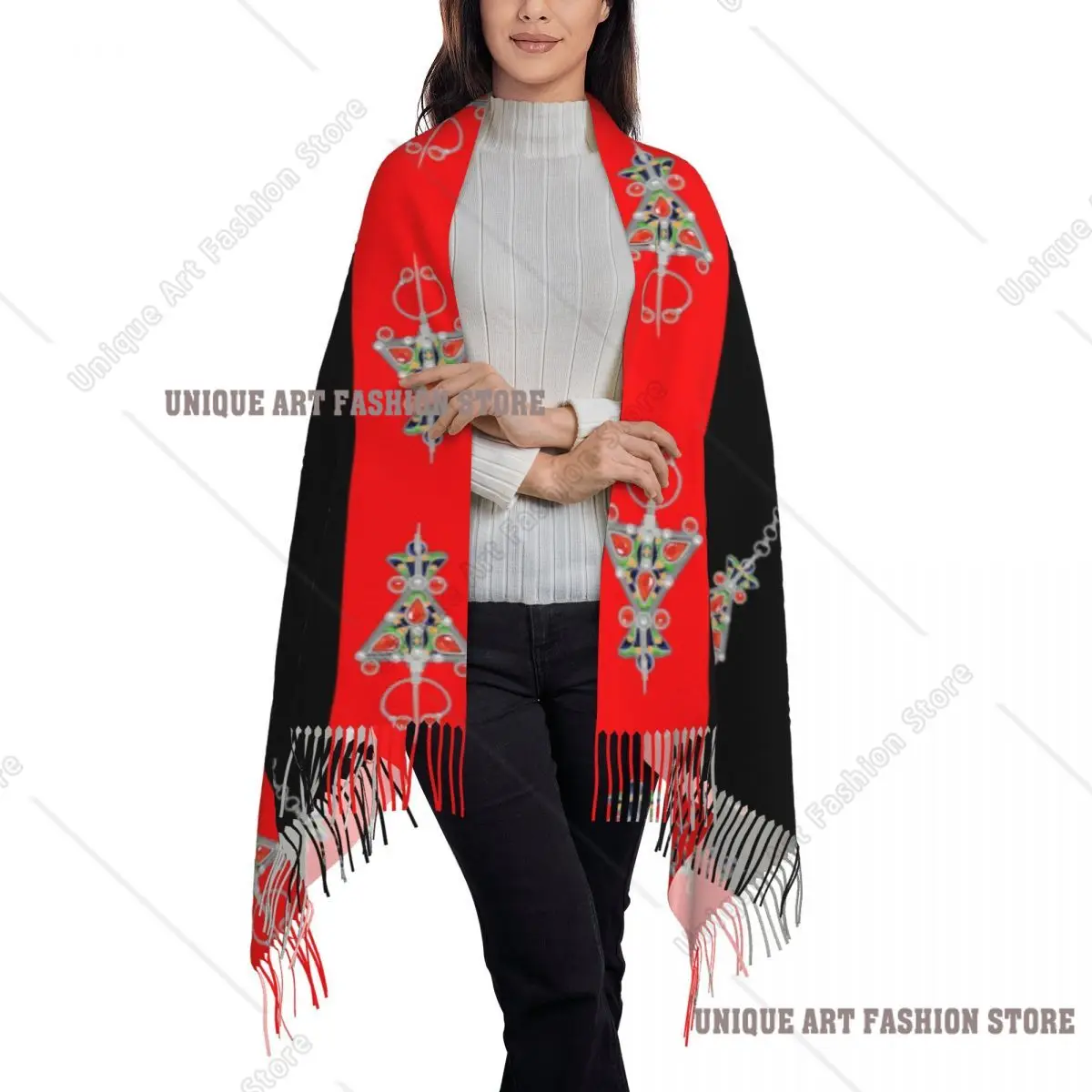 Kabyle Schmuck Schal Wrap Frauen Lange Winter Herbst Warme Quaste Schal Unisex Amazigh Teppich Berber Schals