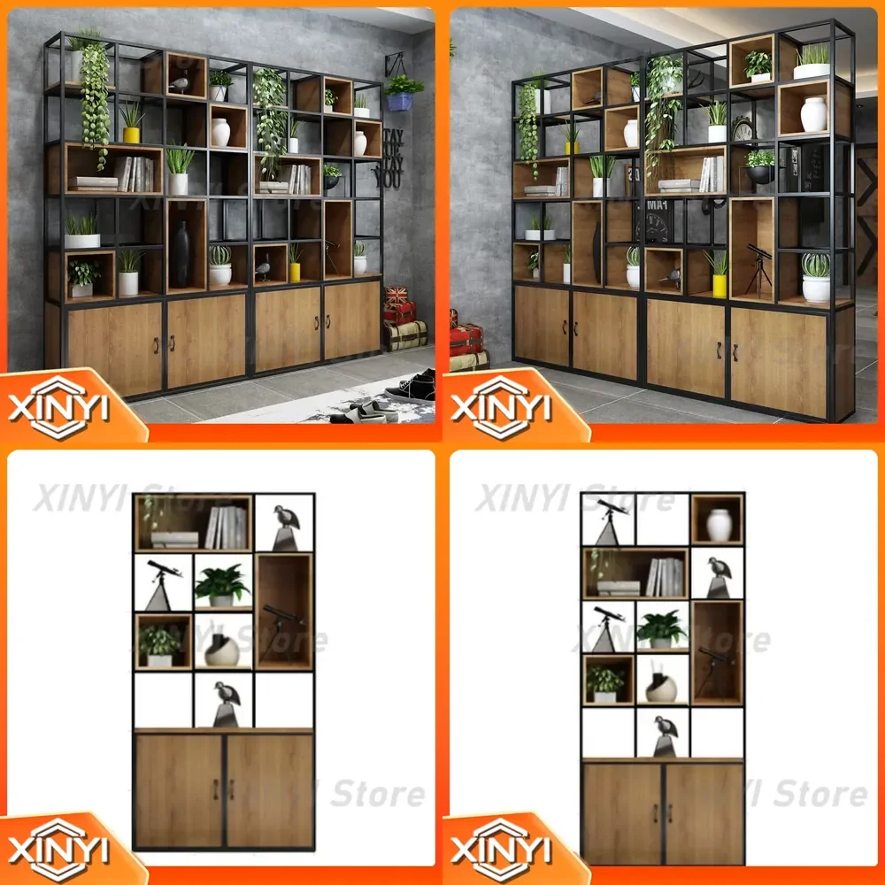 for Office Partition Rack for Screen Display Stand Wrought Iron Room Divider Desk Organizer Multi-Tier Storage Wooden Locker