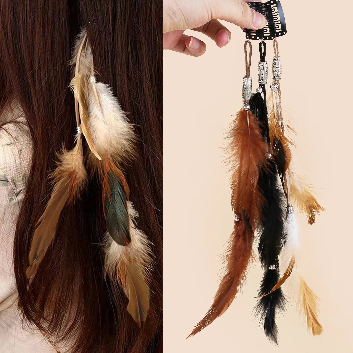 3/6pcs Simulated Feather Hair Chain For Girls Bohemian Style Headwear For Women Kids Fashion Hair Accessories