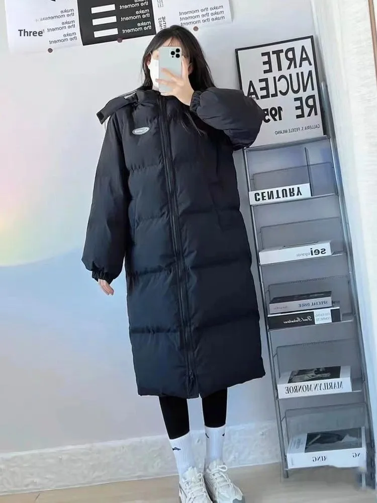 Manteau d'hiver en duvet de coton pour femme, Long au-dessus du genou, coupe ample, coréen, en Fiber de Polyester, gilet intérieur, fermeture à glissière