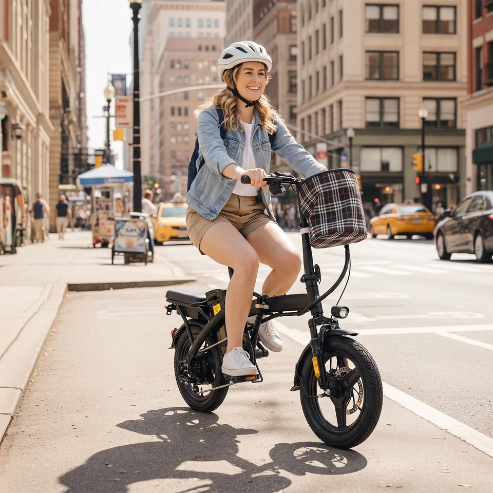 T5 Lightweight Folding Electric Bike for Adults 48V 750W Peak Power 20MPH 18-22 Miles Range 14Inch Disc Brake Commuter E-bike image 9