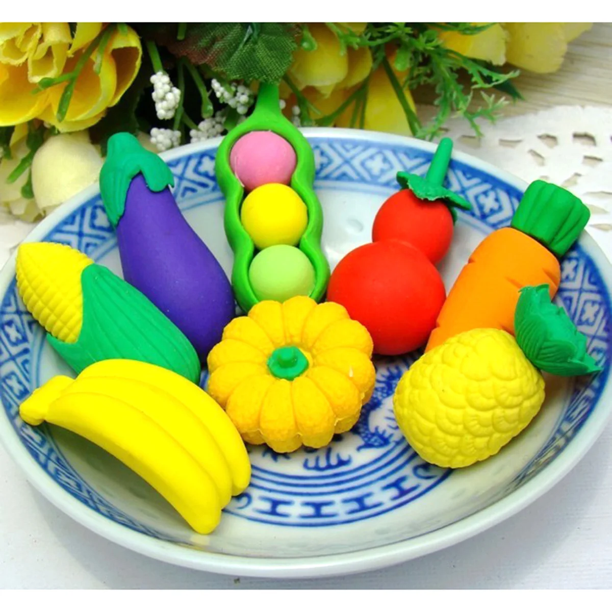 

24Pcs Fruits Vegetables Shaped Erasers Creative Stationery Cartoon Pencil Eraser Durable Safe Gift for Kids Students
