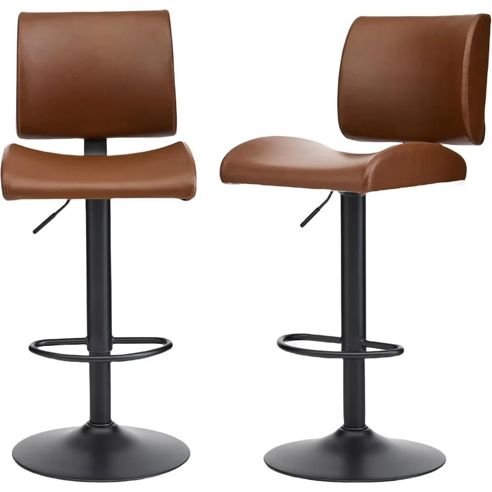 

Набор поворотных барных стульев из 2 шт., современные регулируемые барные стулья со спинкой, коричневые кухонные табуреты из искусственной кожи для кухни