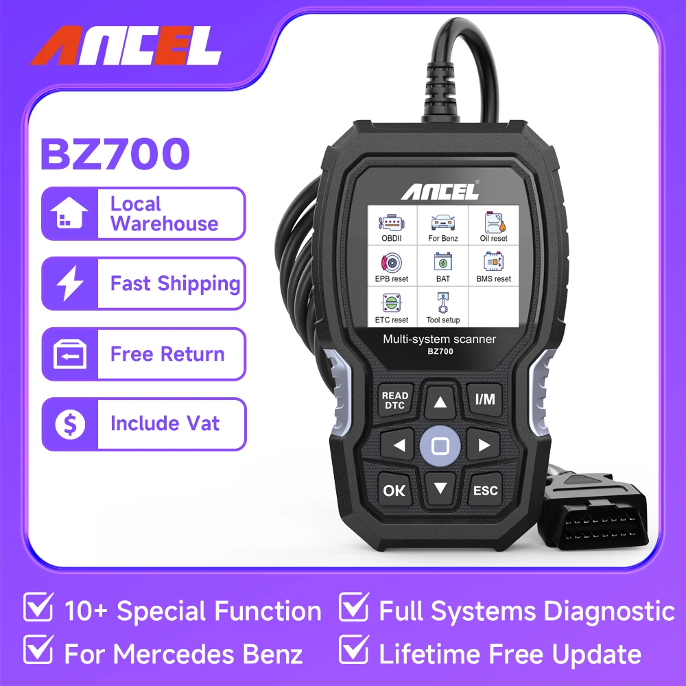 ANCEL BZ700 OBD2 Scanner for Mercedes for Benz Sprinter Smart All System Scan Tool ABS SRS SAS Oil Reset Car Diagnostic Tool