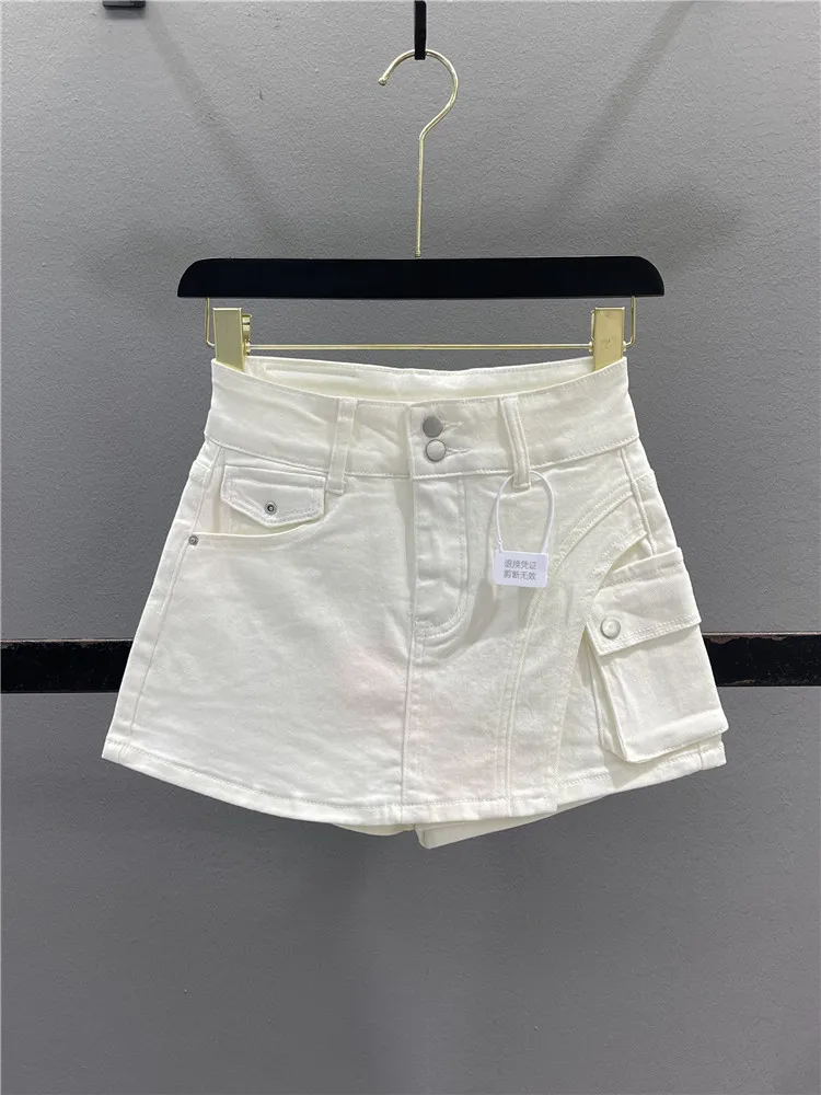 High Waist A-Line  Skirt Women's Denim Short Pants Summer Slimming Sexy Girl Casual Style No  mid Stretch Cotton Po...