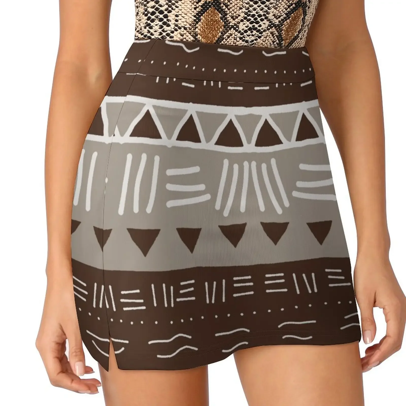 

Hand drawn African mud cloth design (brown grey) Mini Skirt kpop fairy core Women's summer skirt Clothing female