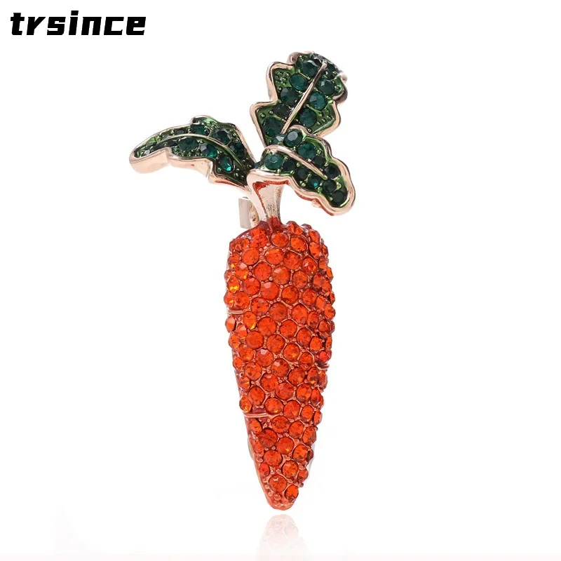 Broches de aleación de zanahoria con diamantes de imitación rojos para mujer y niña, accesorios de ropa, broche informal de fiesta, Pin de regalo