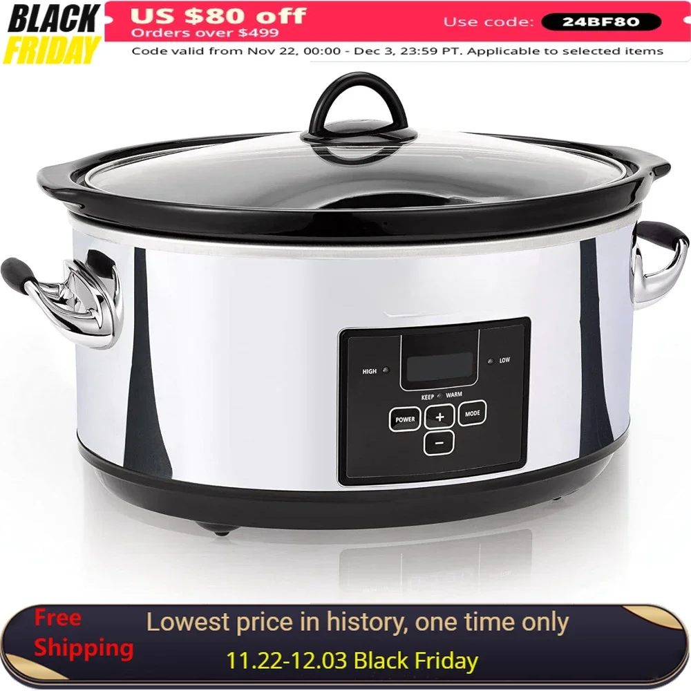 

7 Quart Slow Cooker Programmable Slow Cooker with Digital Timer & Food Warmer, Slow Cooker