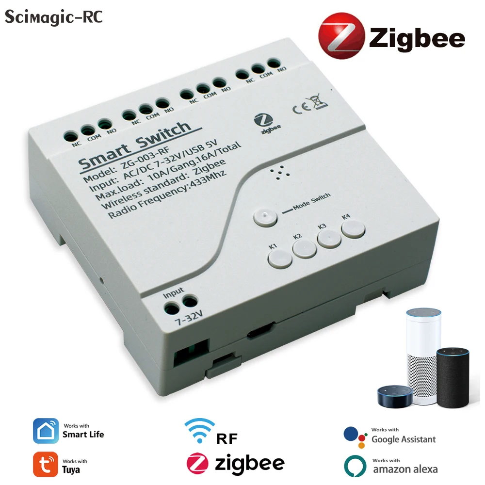 Смарт-выключатель Zigbee 3,0, 4 канала, 12 В, 24 В, 110 В, 220 В