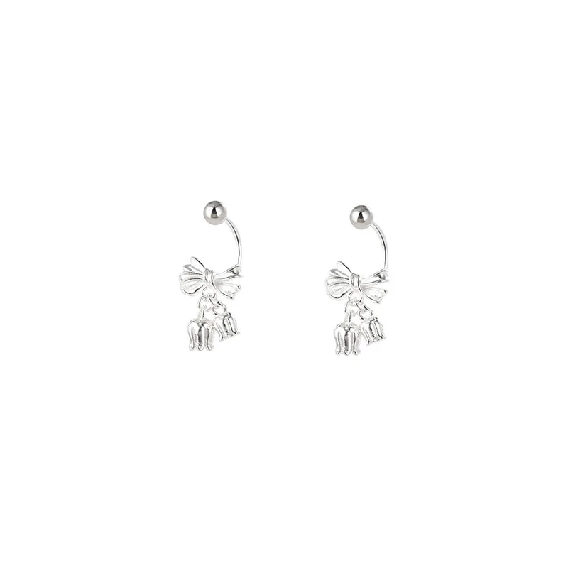 925 Sterling Silver Bow Screw Earrings for Women Minimalist Fashion Jewelry for Valentine\'s Day Gift Party Wedding