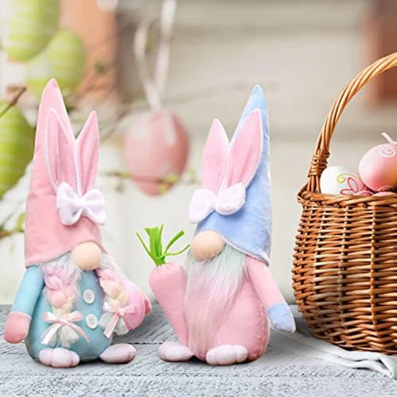 Easter Gnome Bunny Kit - 2Pcs Handmade Swedish Tomte Plush Rabbits Set With Easter Egg And Carrot, Suitable As Easter Decoration image 5