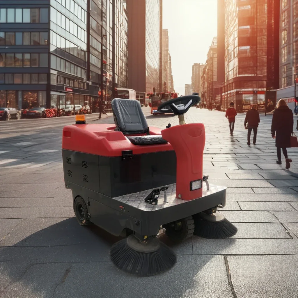 VOL-1400 High Quality Electric Ride-On Road Sweeper Powerful Motor Double Disc Brake Vacuuming Spraying Machine