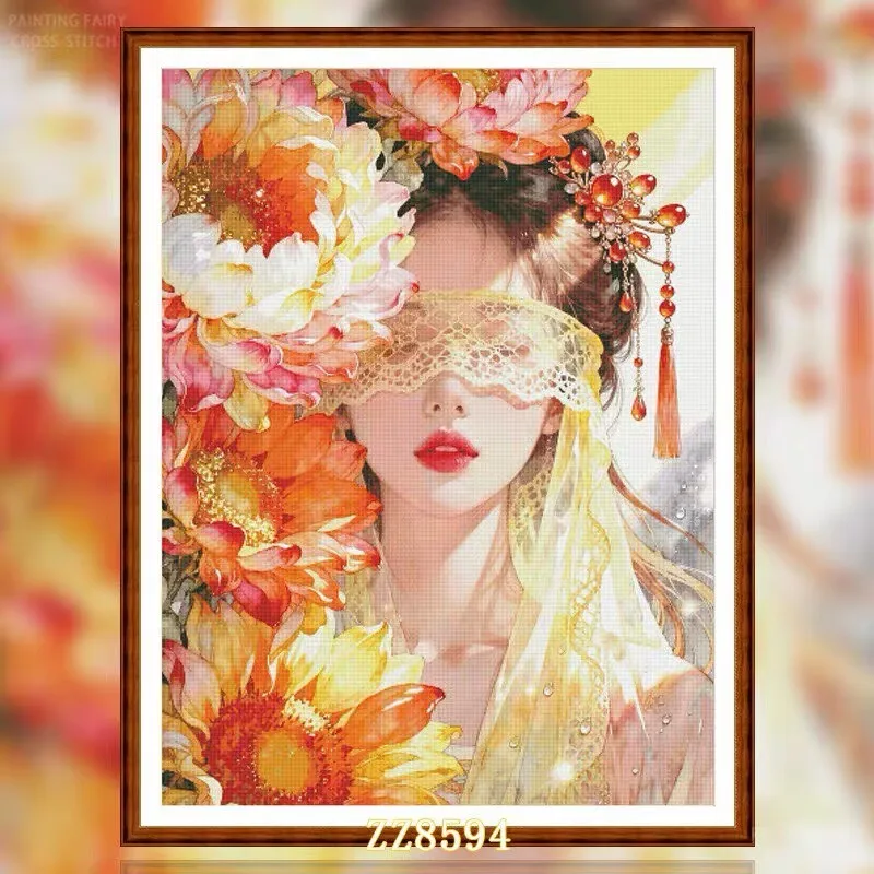 

ZZ8594-Flowers Beauty 14CT 16CT 18CT Stamped Canvas Cross Stitch DIY Set Needlework Embroidery 146 Colors