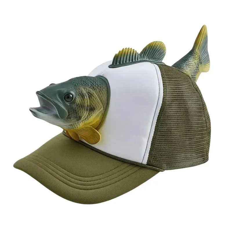 Lustige 3D-Fisch-Tier-Trucker-Mütze, verstellbare Passform, Einheitsgröße, neuartige Angelmütze, atmungsaktive Baseballkappe aus Mesh für Damen und Herren, umweltfreundlich
