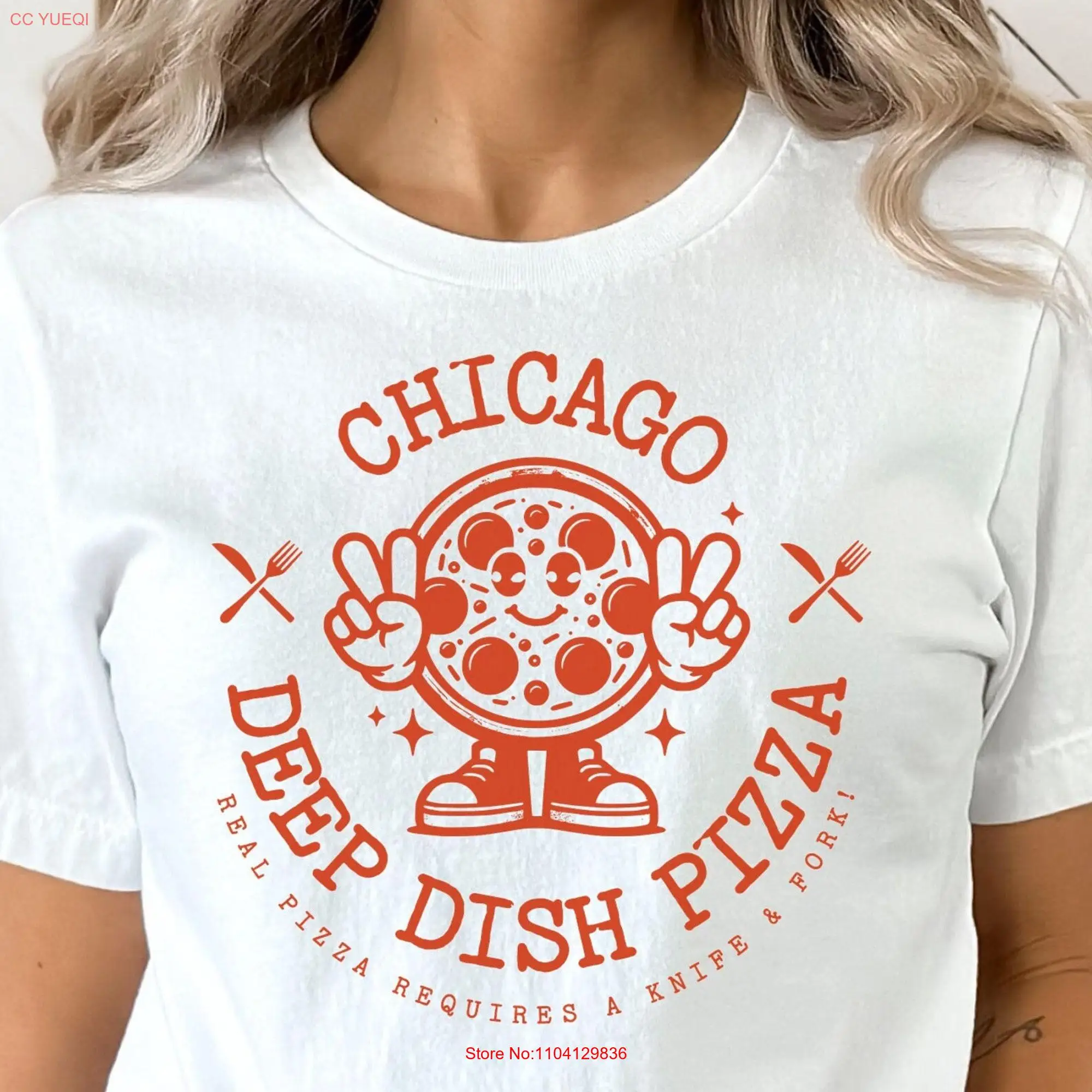 Chicago Deep Dish Pizza T Shirt Funny Lover Pride Tourist Foodie Style long or short sleeves