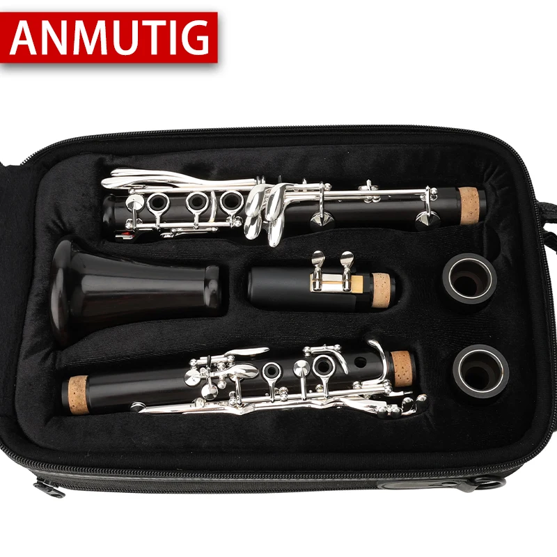 

ANMUTIG Bb Wooden Professional Clarinet 17/18 Silver Plated Key G61