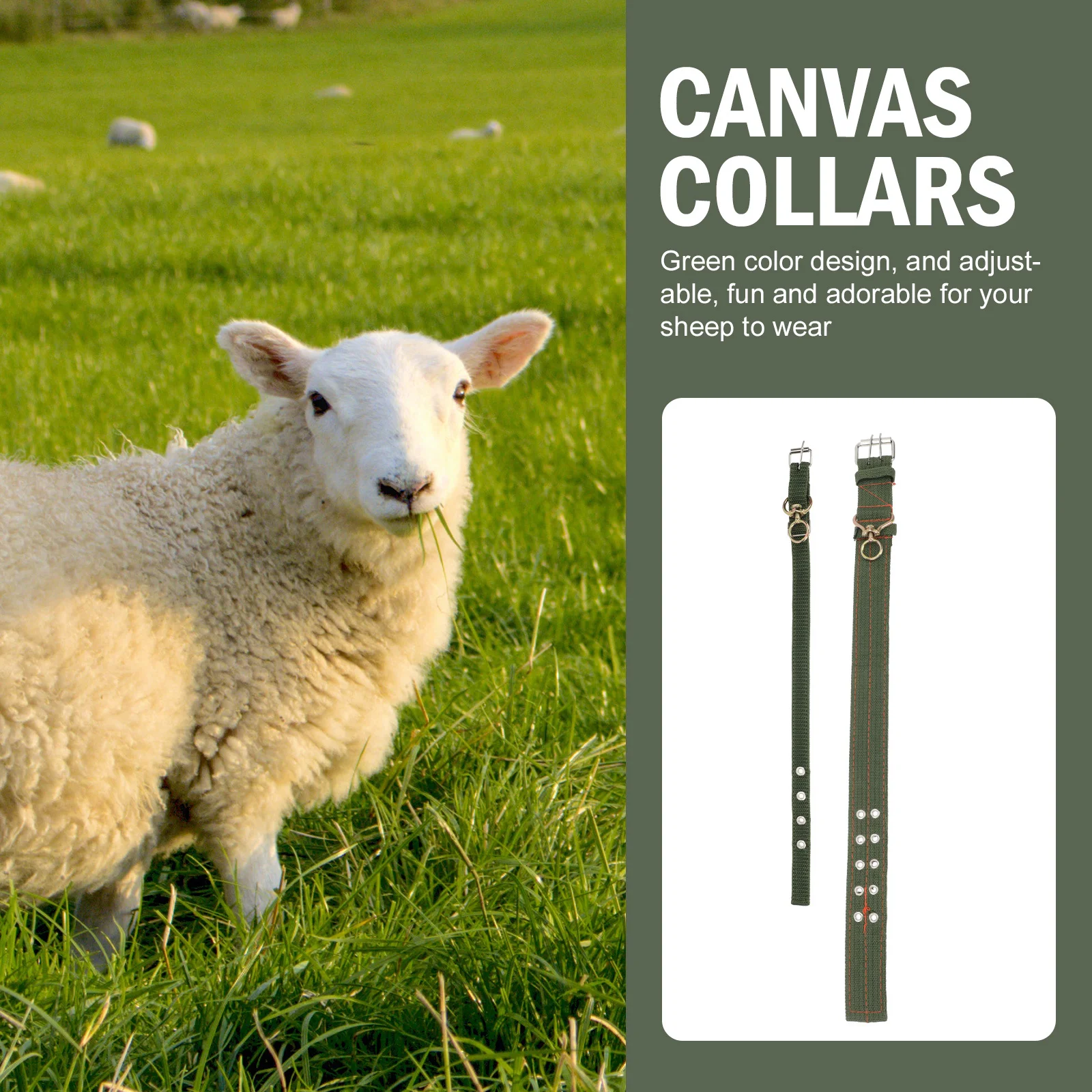 

2pcs Adjustable Sheep Collars Green Canvas Livestock Safety Collars For Dog Cattle Husbandry Supplies Rotating Ring Design