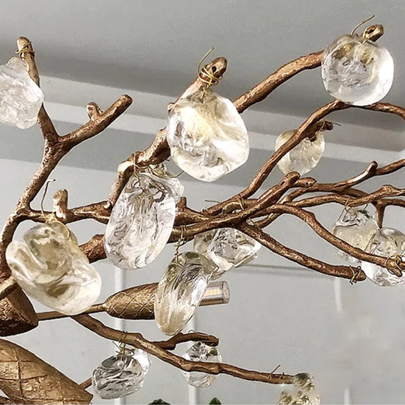 Art Design Copper Chandelier Modern Crystal Stone Plafondlamp Living Decoration Led Dining Room Suspension Luminair Villa Lights