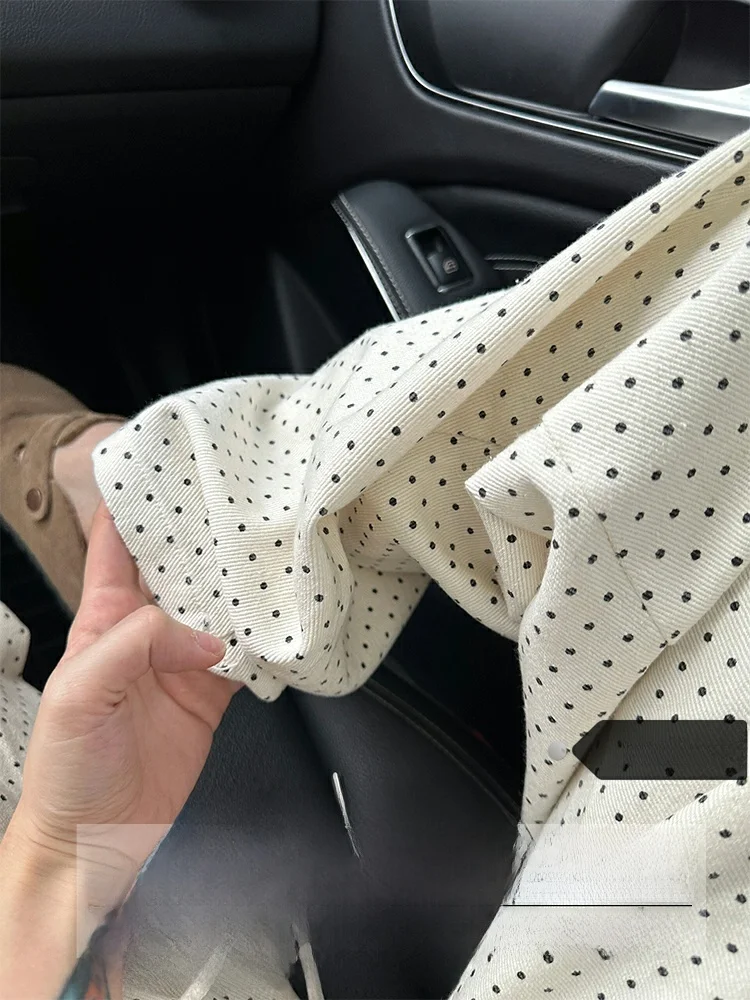 

High Waist plus Size American White Polka Dot Floral Denim Jeans Women's Loose Wide Leg Pants Vintage Sle Straight Cut