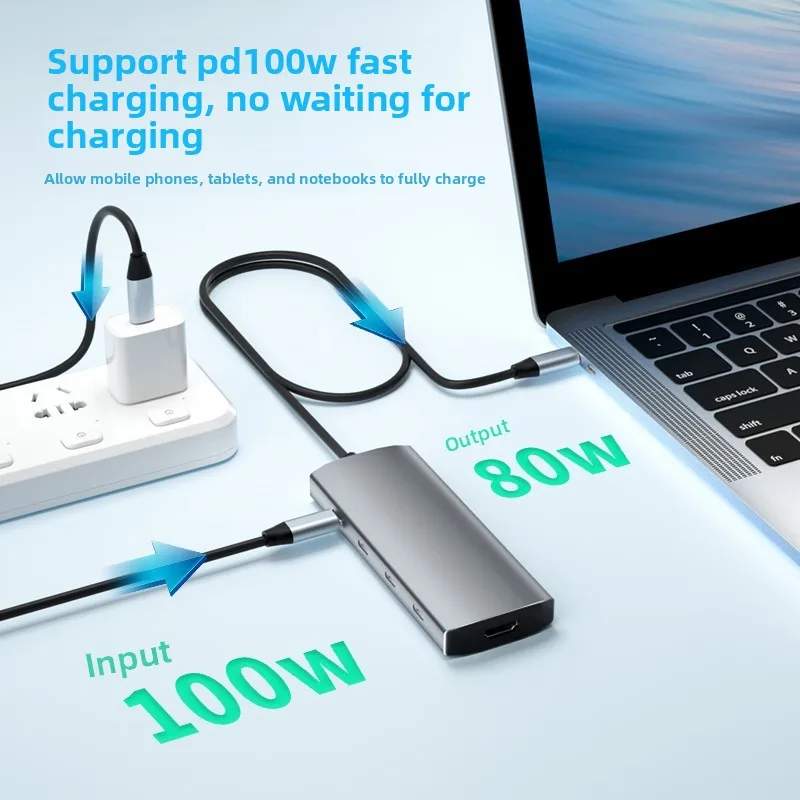 8-in-1 Type-C Docking Station USB 3.2 Hub Splitter 10G Multi-Function Converter 3.2 HUB Docking Station with Data Cables