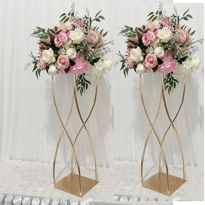 

Vases Gold Flower Stand Metal Road Lead 35 Inches Wedding Table Centerpiece Flowers Rack For Event Party Home Decoration