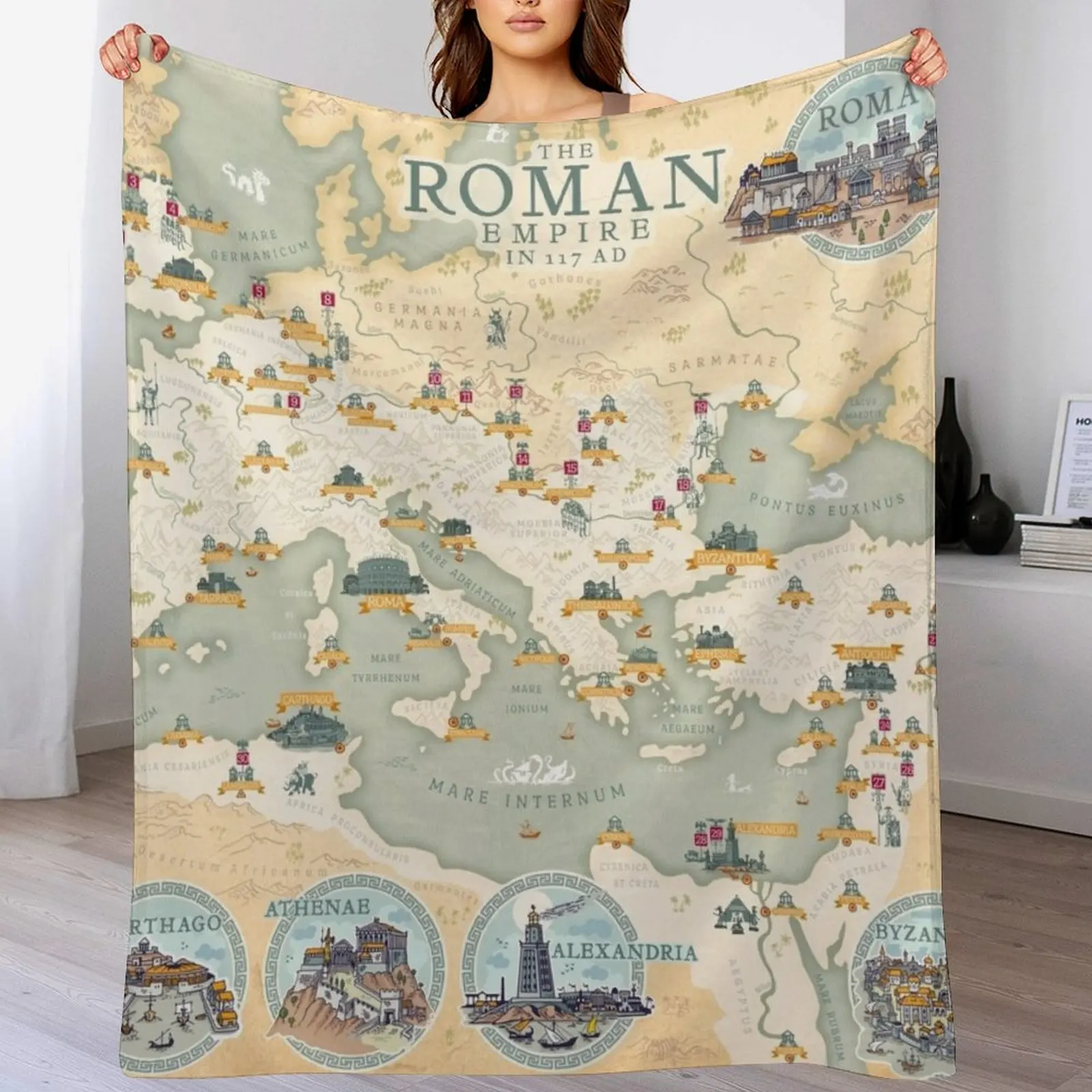 

The Roman Empire map 117 AD Throw Blanket Cozy Sofa Blanket for TV Watching Napping