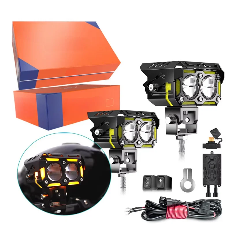 For Motorcycles MOTOLED Mini Driving Spotlights, Dual-Color, Multiple Eye-Count Options (Single/Double/Triple/Quad Eye) for Auxi