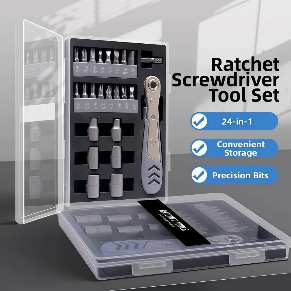 24in1 Ratcheting Screwdriver Set 36-Tooth Anti-slip Mini Ratchet Wrench Set Wear-resistant Right Angle Offset Screwdriver Set