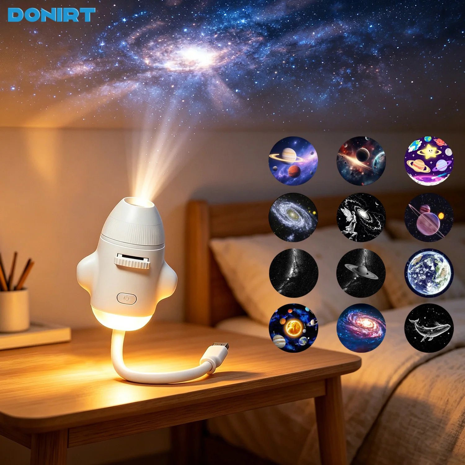 2-in-1 USB Galaxy Projection Light Adjustable Focus Ambient Star Projector Lights Car Projection Lamp Space Moon Night Light