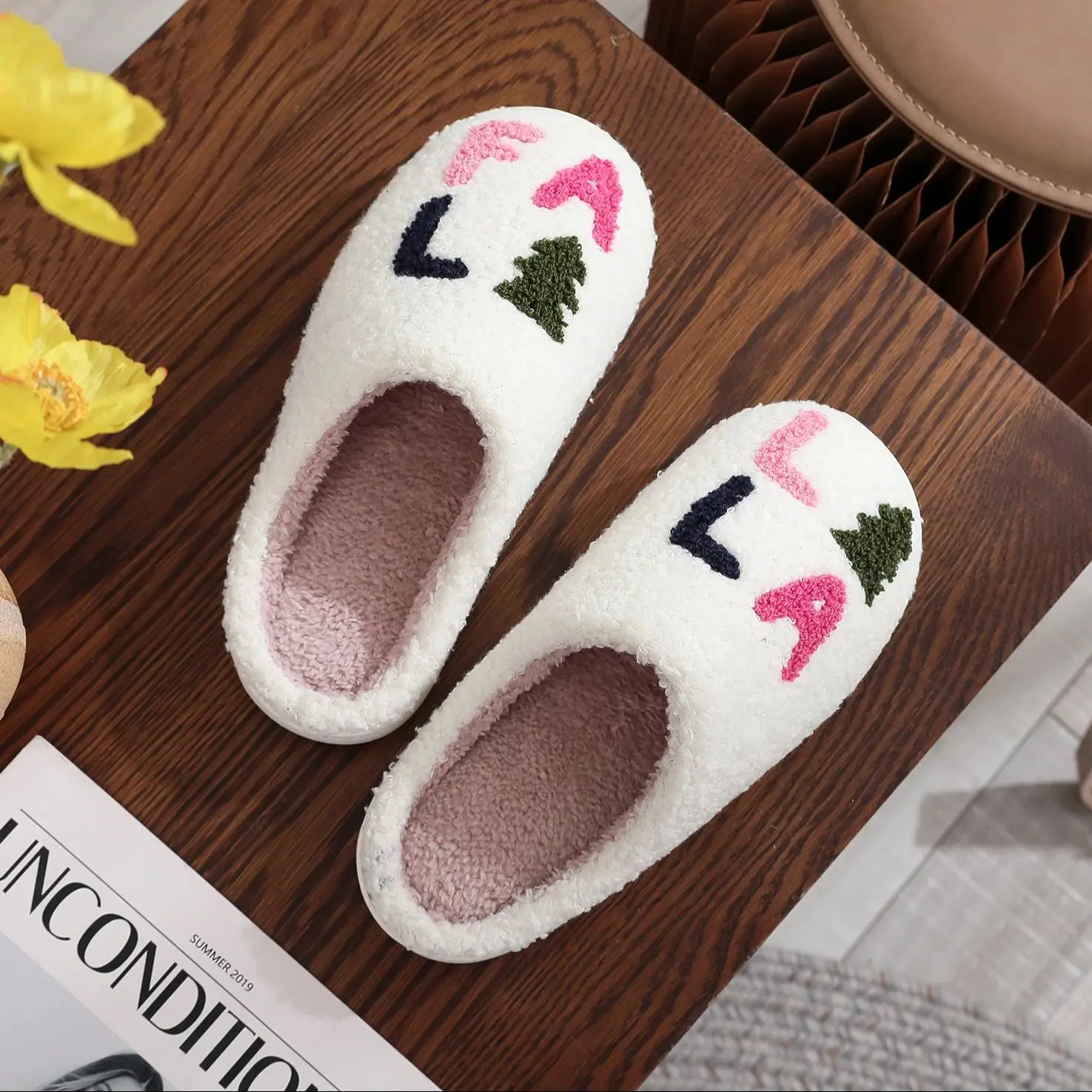 Winter home furnishings FA Christmas tree pattern cotton slippers non-slip thick-soled wool cotton slippers