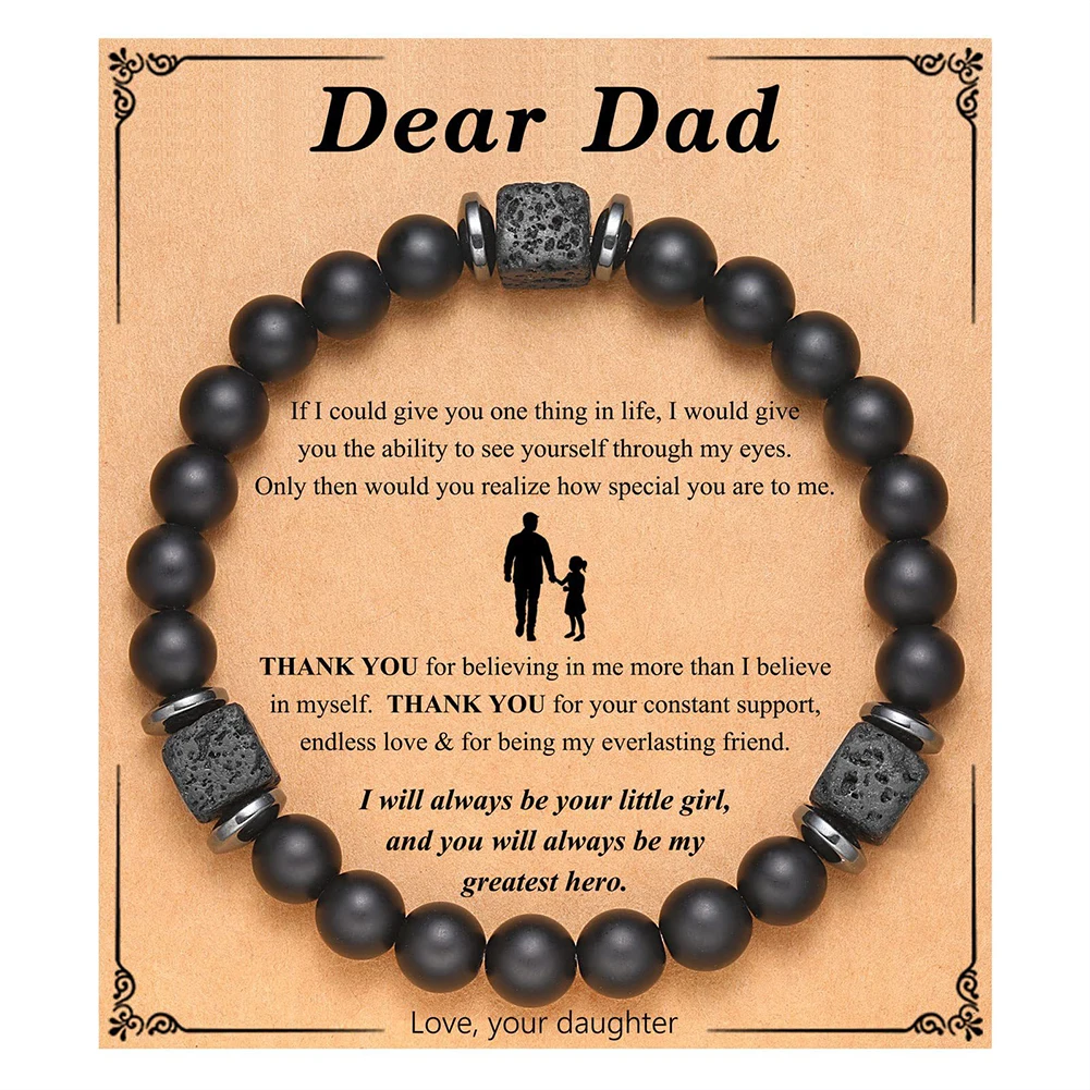 Fathers Day Gifts for Dad Stretch Bracelet with Love Card Natural Stone Beaded Bracelet Lava Rock Bracelet Jewelry Gifts for Men